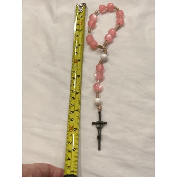 Pink Catholic Rosary Bracelet One Decade Prayer Beads Crucifix INRI - Picture 5 of 5